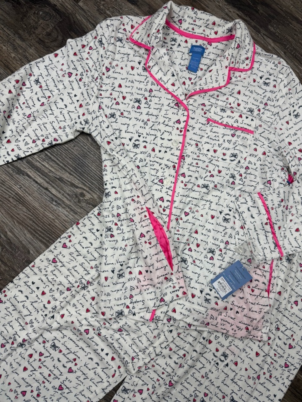 Simply Vera Wang Pajama Set NWT Size L Pink Heart Script Sleepwear Matching Set - Picture 6 of 14